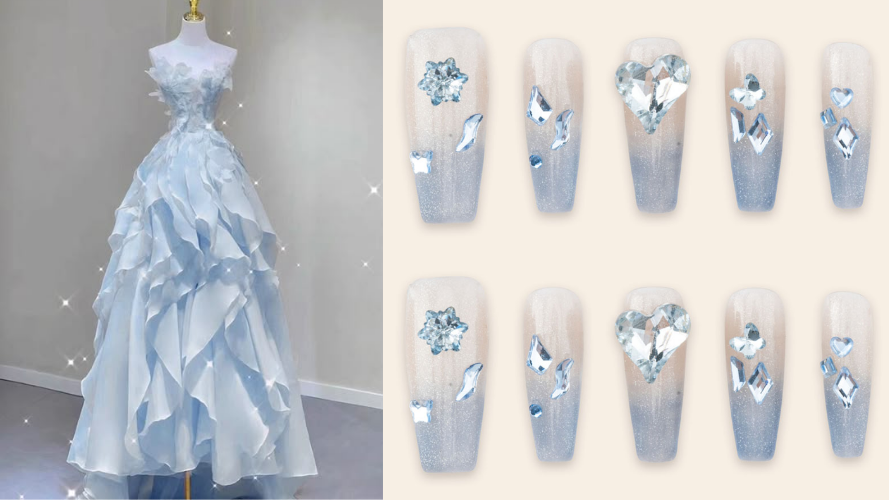 Phối đồi với nailox dịp đặc biệt giúp outfit thêm lộng lẫy