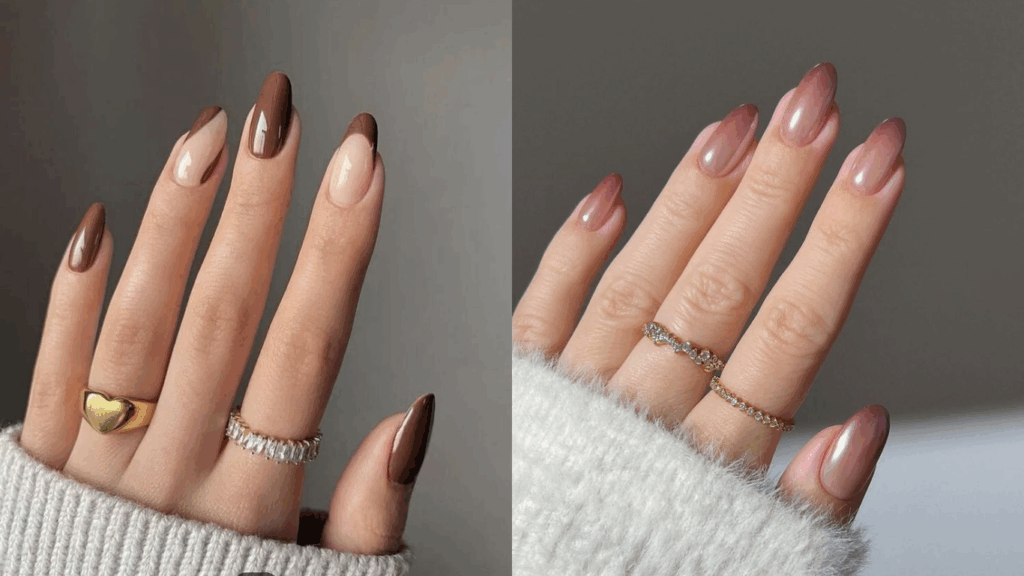Móng tay kiểu French tip màu mocha mousse