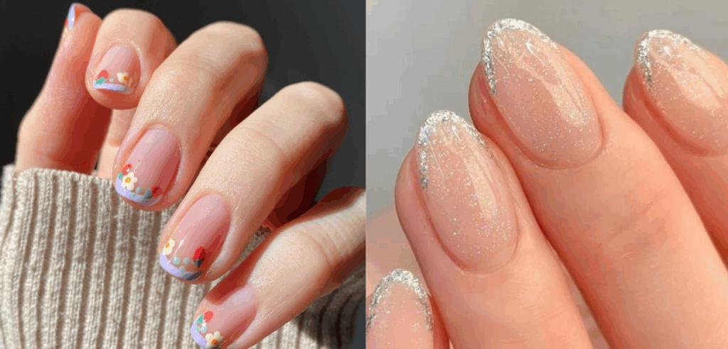 Móng kiểu Pháp (hình trái: @polished_yogi)