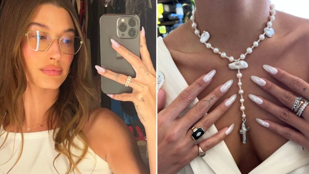 Mẫu móng glazed donut của Hailey Bieber