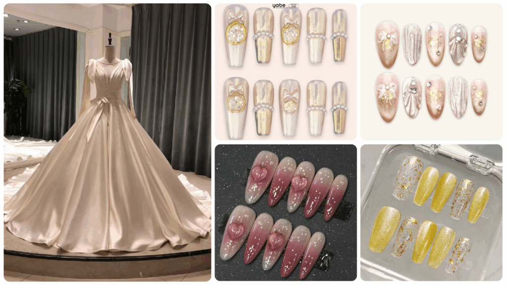 Nailbox cô dâu phối cùng váy cưới màu kem
