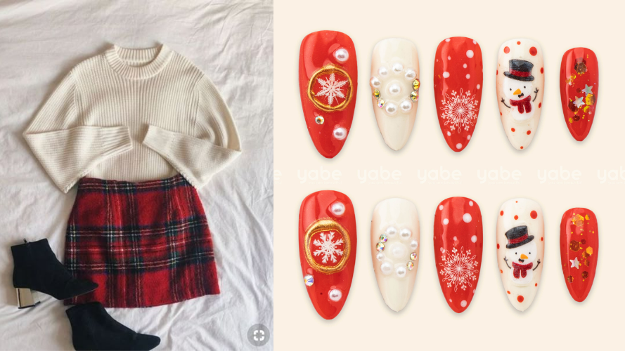 Outfit và nailbox concept noel