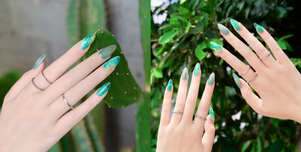 Nailbox hè tone xanh lá tôn lên vẻ kiêu sa, quý phái