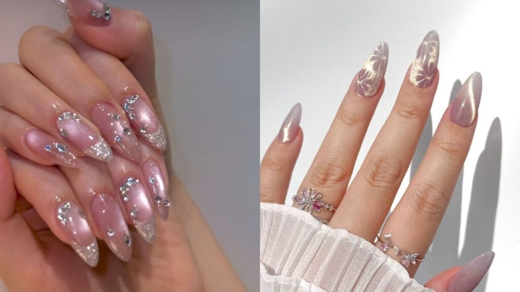 Nail mắt mèo ánh kim lấp lánh dưới ánh đèn