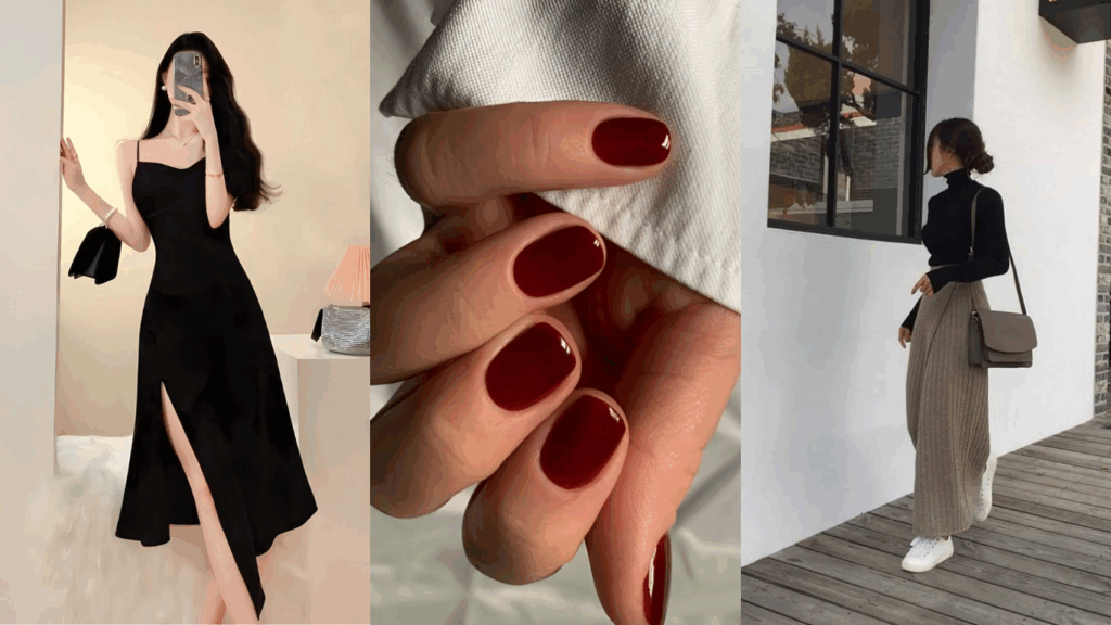 Phối đồ với màu sơn móng tay burgundy