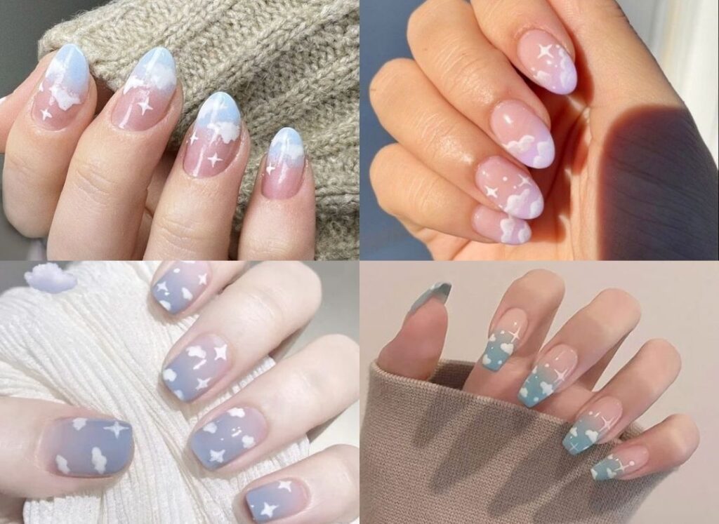 Nailbox xinh nhẹ nhàng trang trí bởi họa tiết đám mây