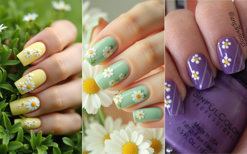 Móng tay họa tiết hoa cúc