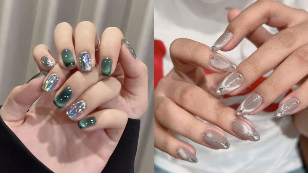 Nail mắt mèo đính đá sang trọng
