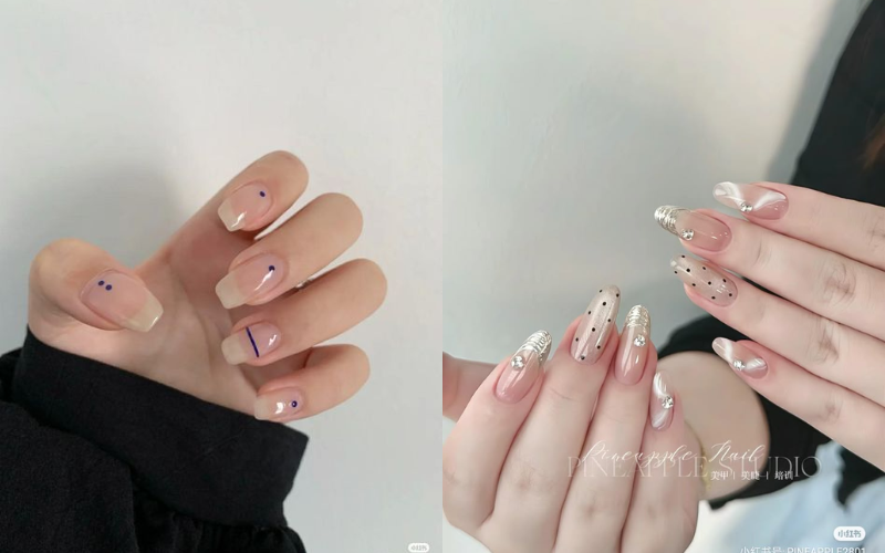 Móng  tay họa tiết chấm  bi