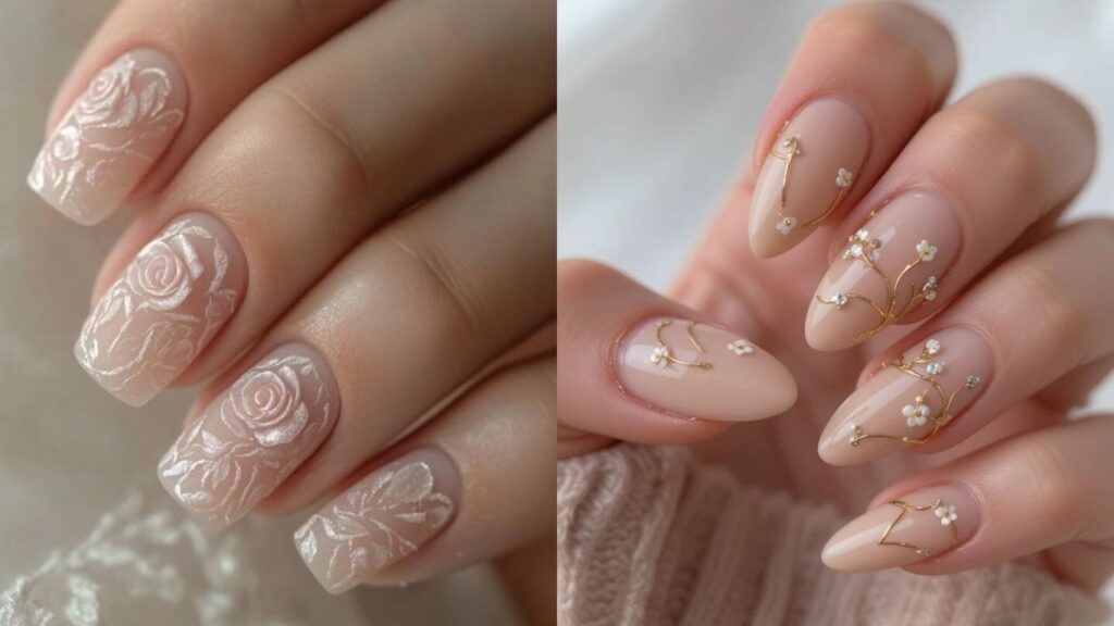 Móng tay đính hoa khô