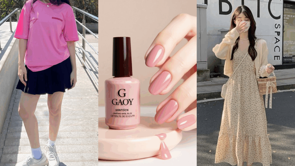 Phối đồ với màu sơn móng tay tone hồng
