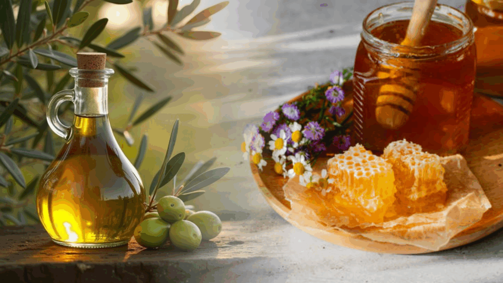Dầu ô liu và mật ong là những dưỡng chất tự nhiên tốt cho móng tay