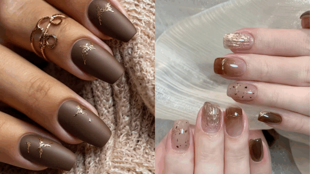 Móng tay mocha mousse họa tiết đơn giản