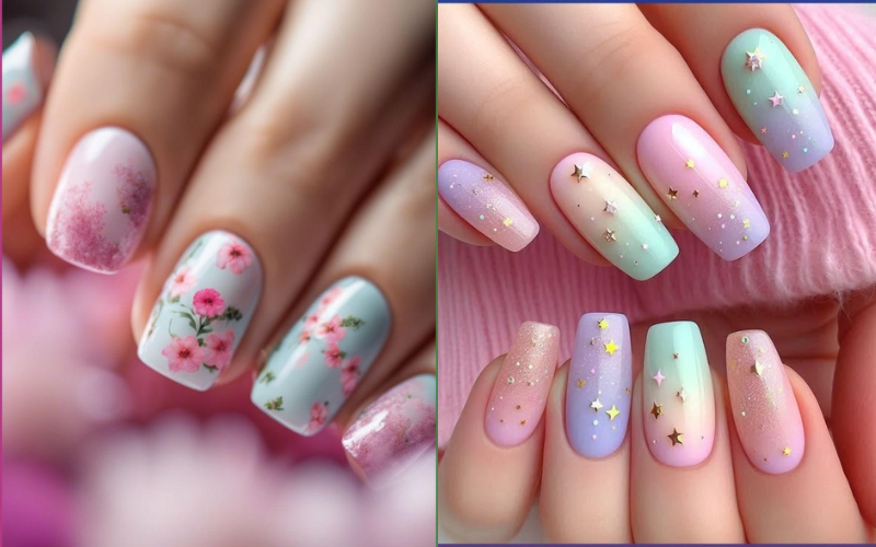 Móng tay pastel họa tiết đơn giản