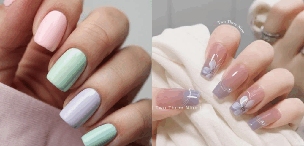 Nail truyền thống (trái) và nail art (phải)