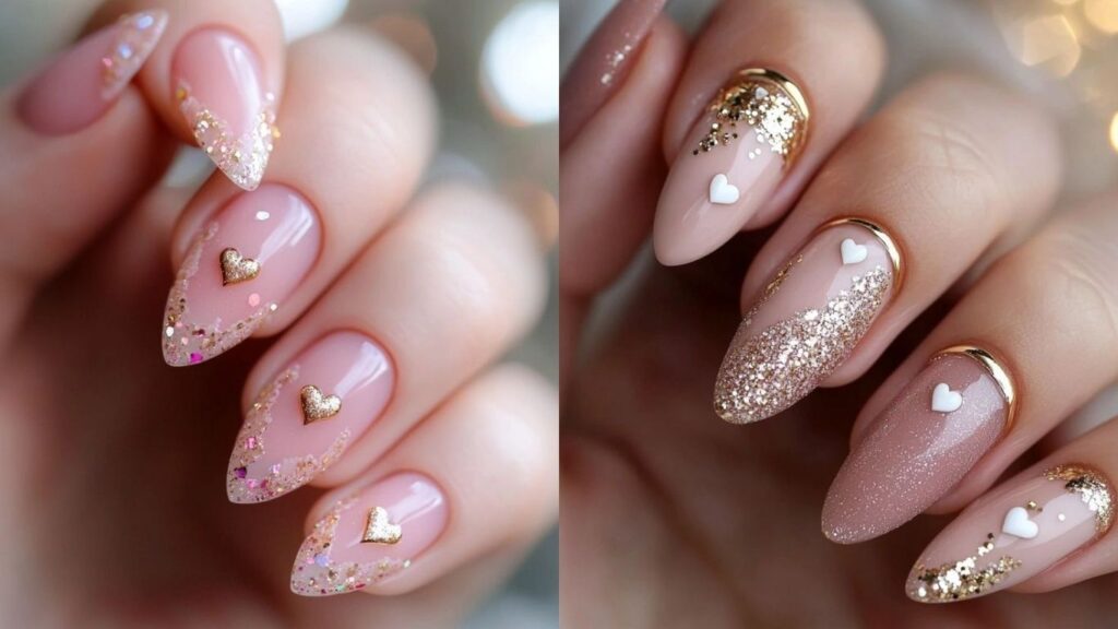 Móng tay cô dâu họa tiết trái tim