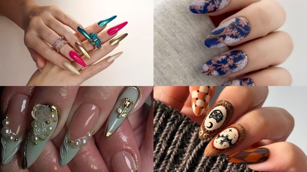 Nailbox dài kiểu cổ điển với họa tiết vintage