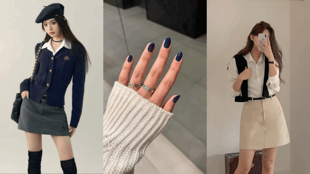 Phối đồ với màu sơn móng tay xanh navy