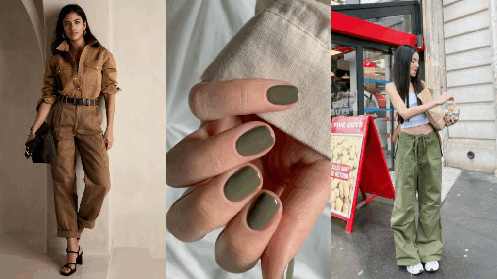Phối đồ với màu sơn móng tay tone xanh olive